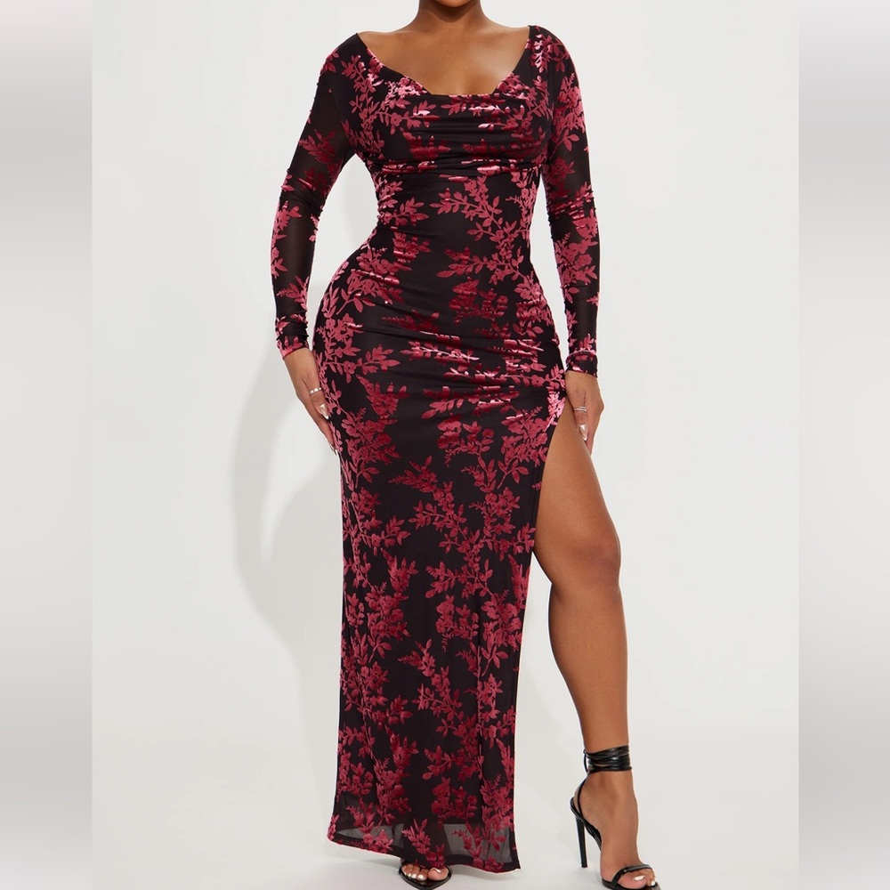 Elegant Black and Red Floral Dress